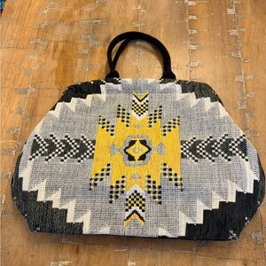 Atenti Tribal-Pattern Shoulder Bag in Yellow, Black & White - made in USA